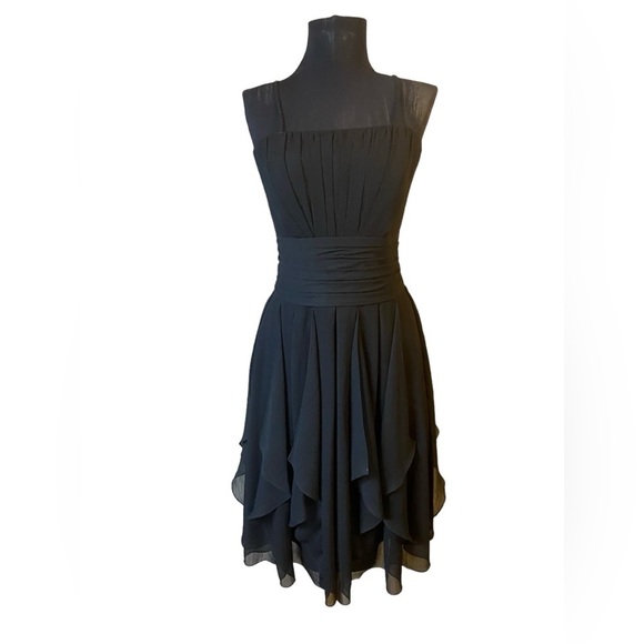 David’s Bridal Black Midi Chiffon Dress Bridesmaid Wedding Prom - Picture 3 of 15